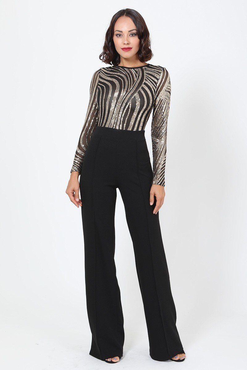 Sophisticated Gold Sequins Bodice Jumpsuit - Absolute Fashion 2020