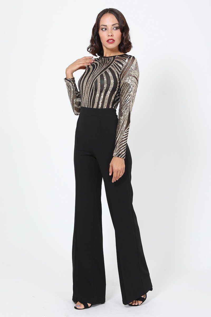 Sophisticated Gold Sequins Bodice Jumpsuit - Absolute Fashion 2020
