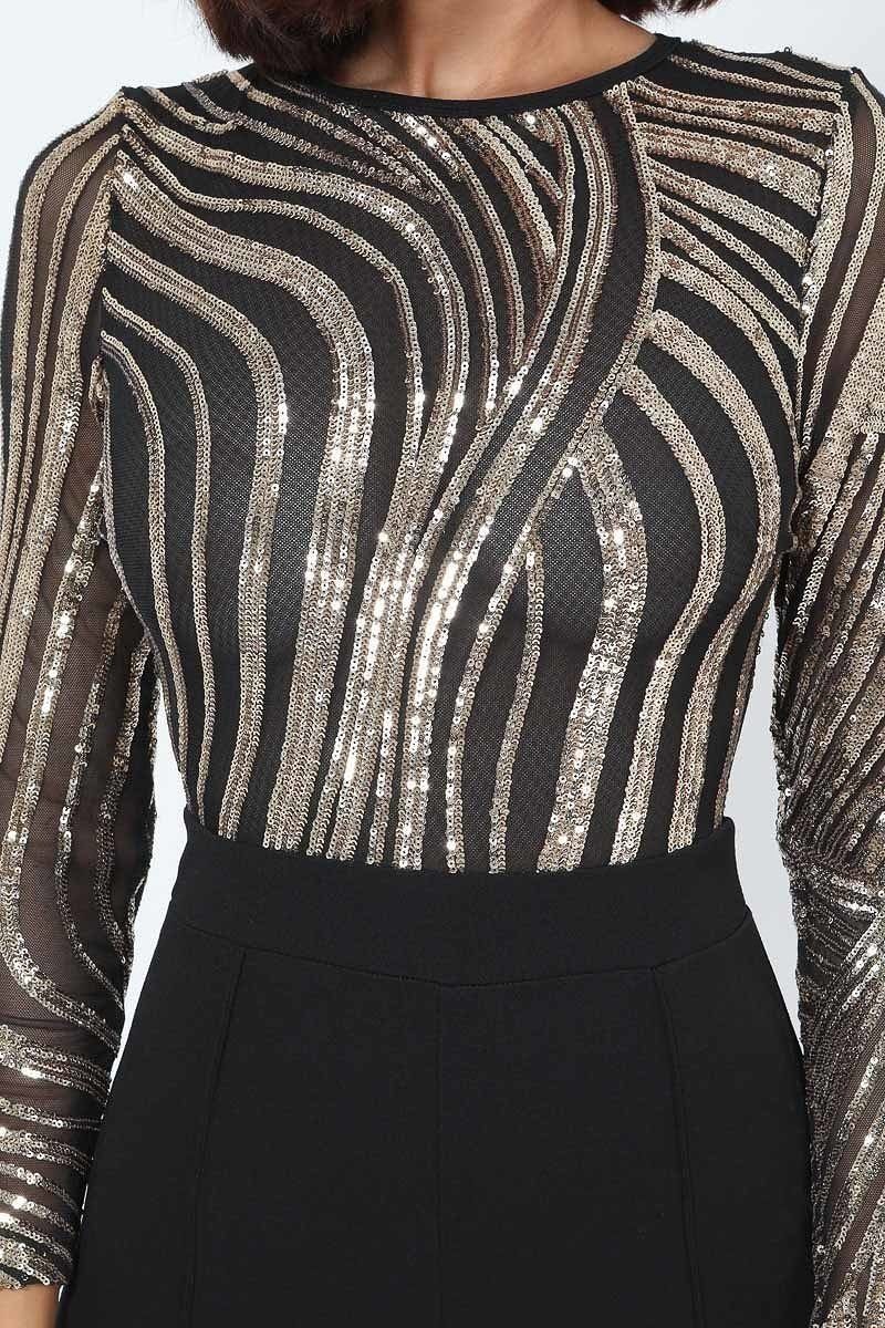 Sophisticated Gold Sequins Bodice Jumpsuit - Absolute Fashion 2020