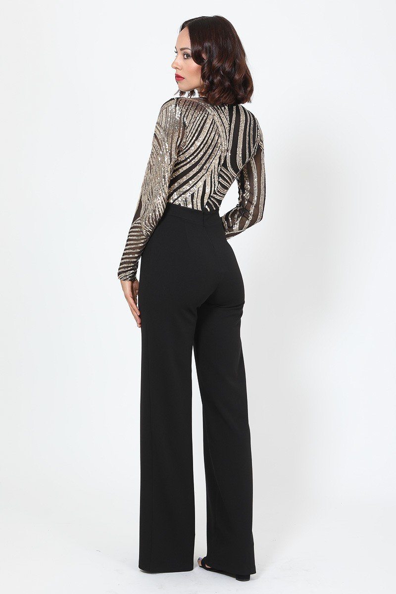 Sophisticated Gold Sequins Bodice Jumpsuit - Absolute Fashion 2020