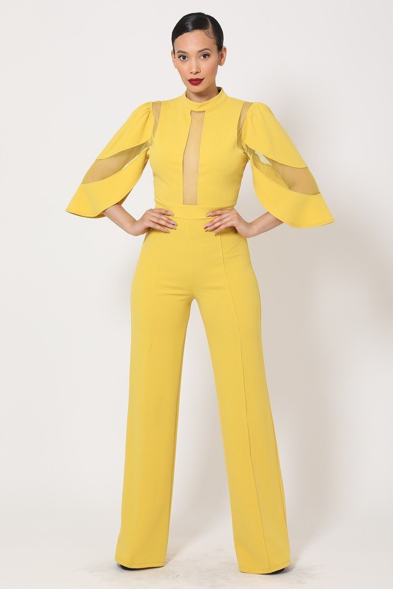 Semi Sheer Mesh Contrast Bodice Jumpsuit - Absolute Fashion 2020
