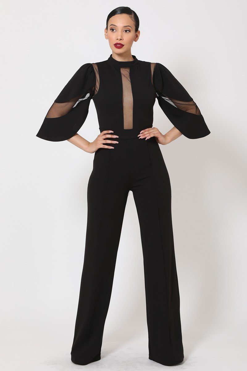 Semi Sheer Mesh Contrast Bodice Jumpsuit - Absolute Fashion 2020
