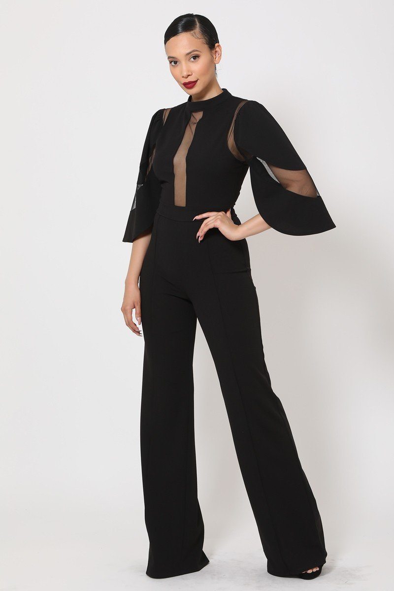 Semi Sheer Mesh Contrast Bodice Jumpsuit - Absolute Fashion 2020