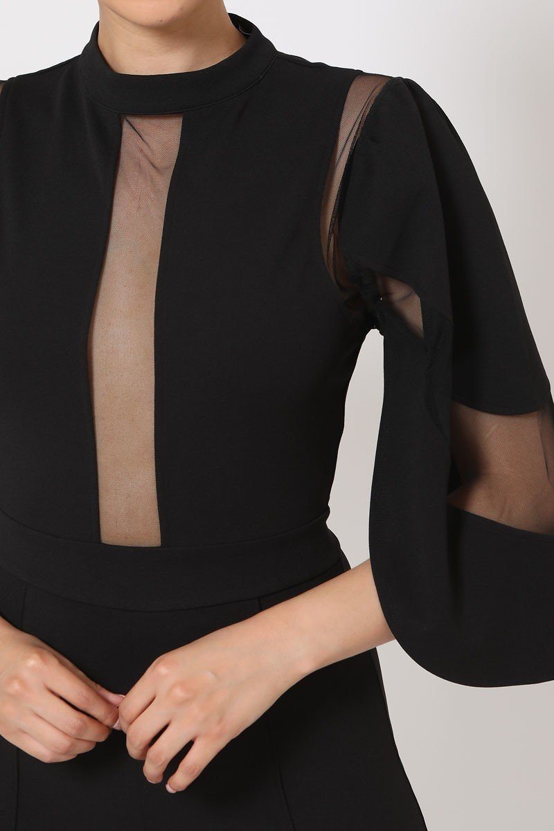 Semi Sheer Mesh Contrast Bodice Jumpsuit - Absolute Fashion 2020