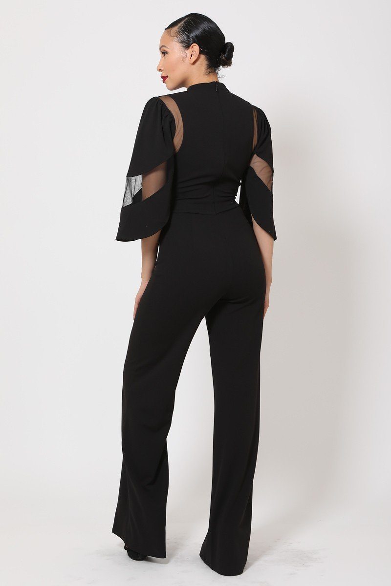 Semi Sheer Mesh Contrast Bodice Jumpsuit - Absolute Fashion 2020