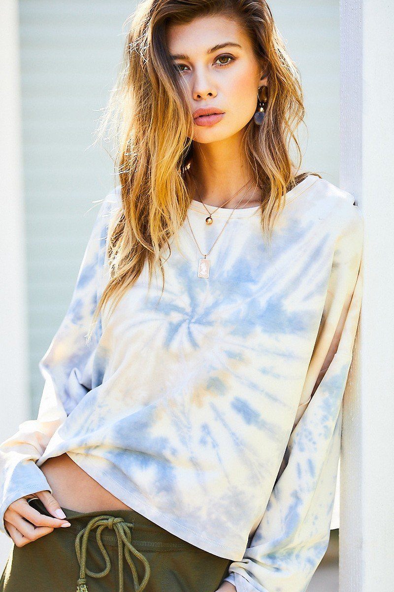 Round Neck Oversize Fit Crop Tie-dye French Terry Pullover - Absolute Fashion 2020