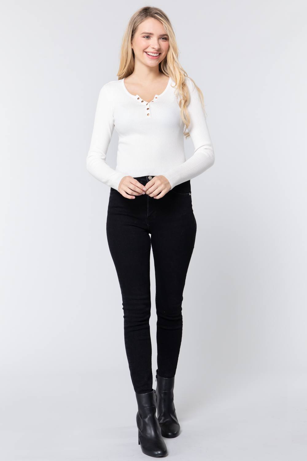 Snap Button Detail Sweater Top - Absolute Fashion 2020