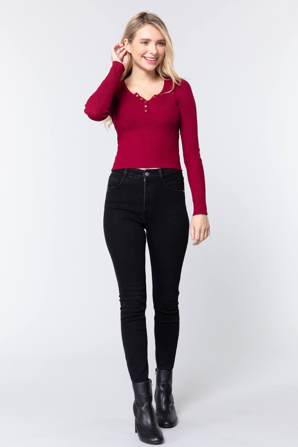 Snap Button Detail Sweater Top - Absolute Fashion 2020