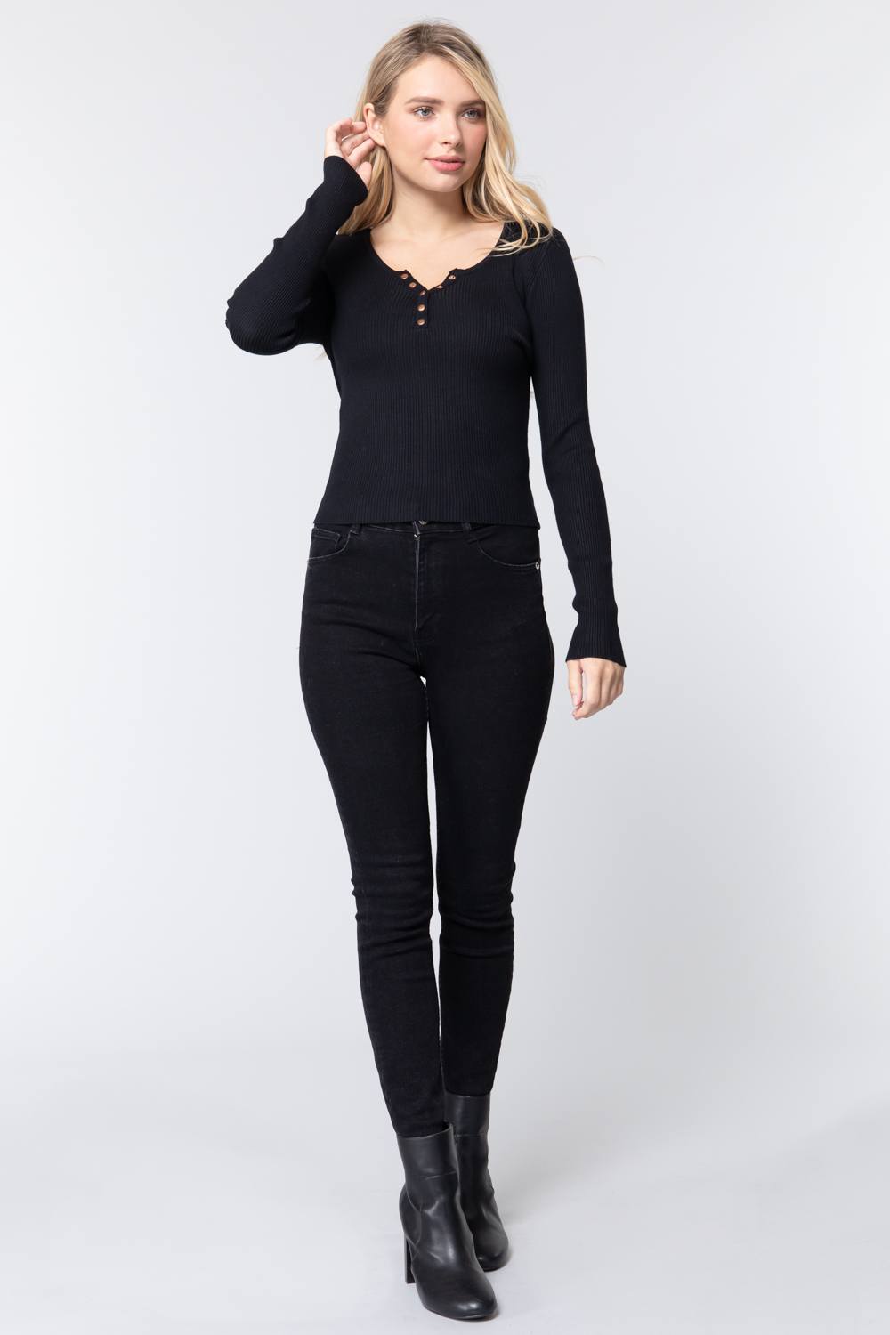 Snap Button Detail Sweater Top - Absolute Fashion 2020