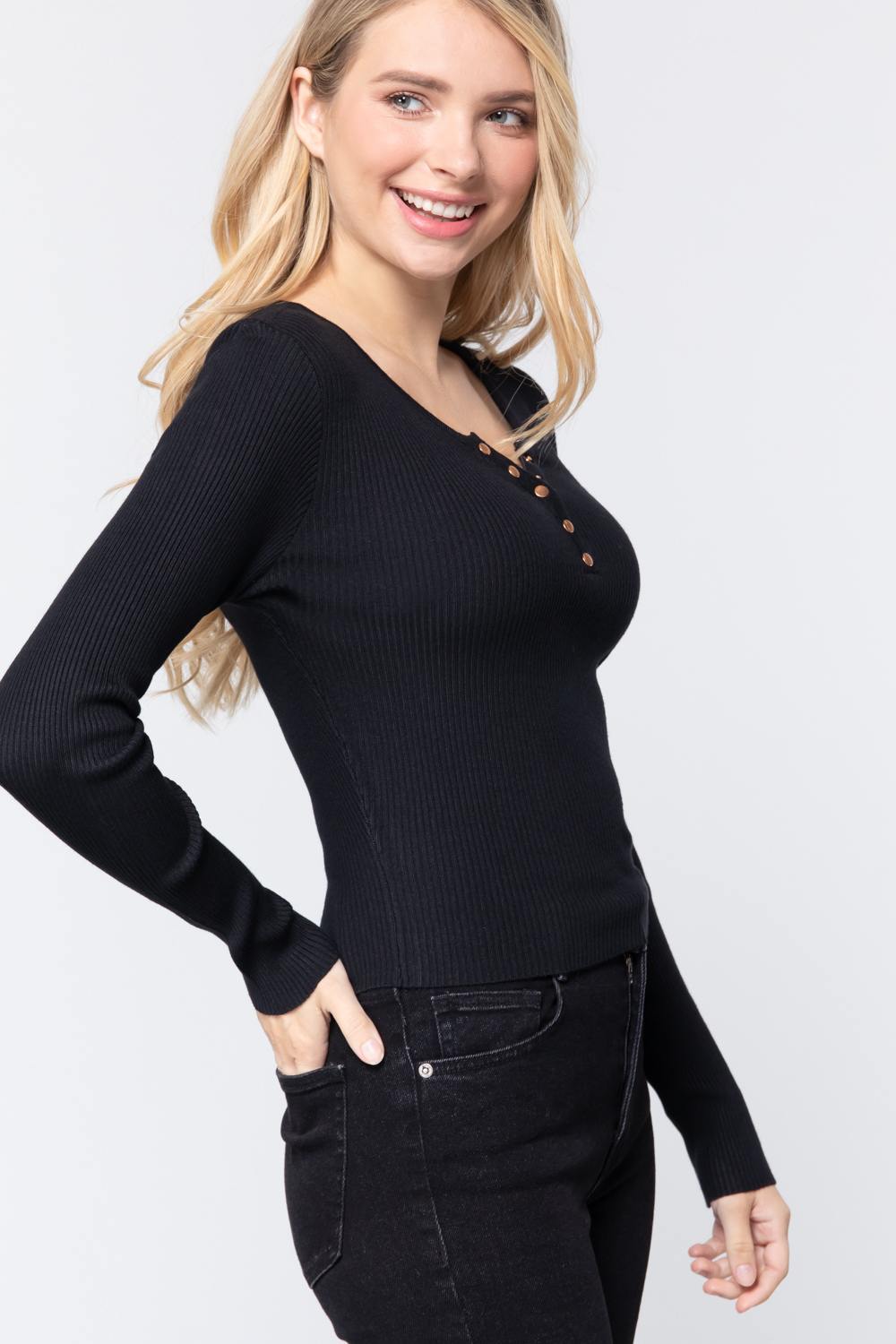 Snap Button Detail Sweater Top - Absolute Fashion 2020