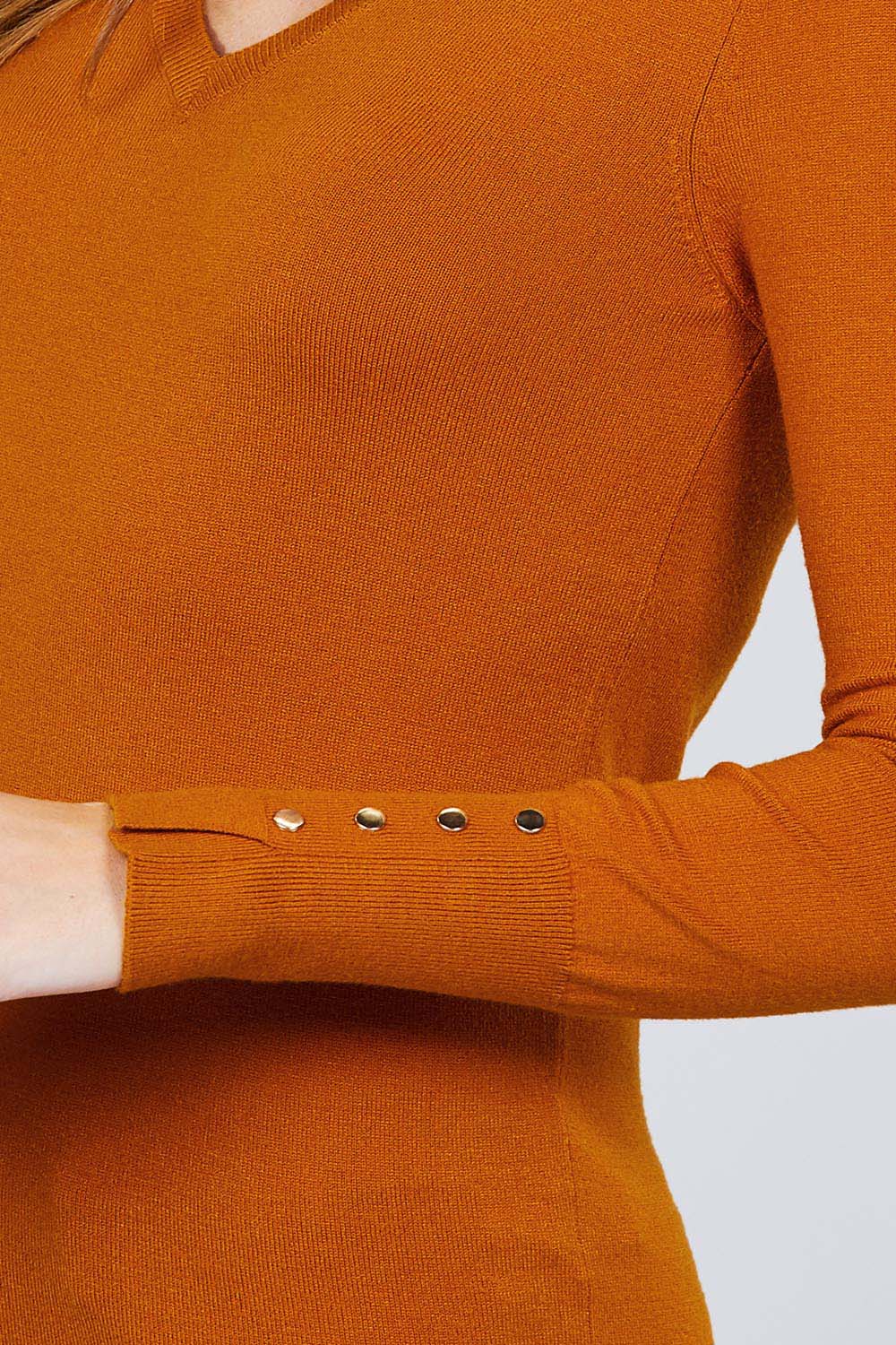 V-neck Sweater W/rivet Button - Absolute Fashion 2020