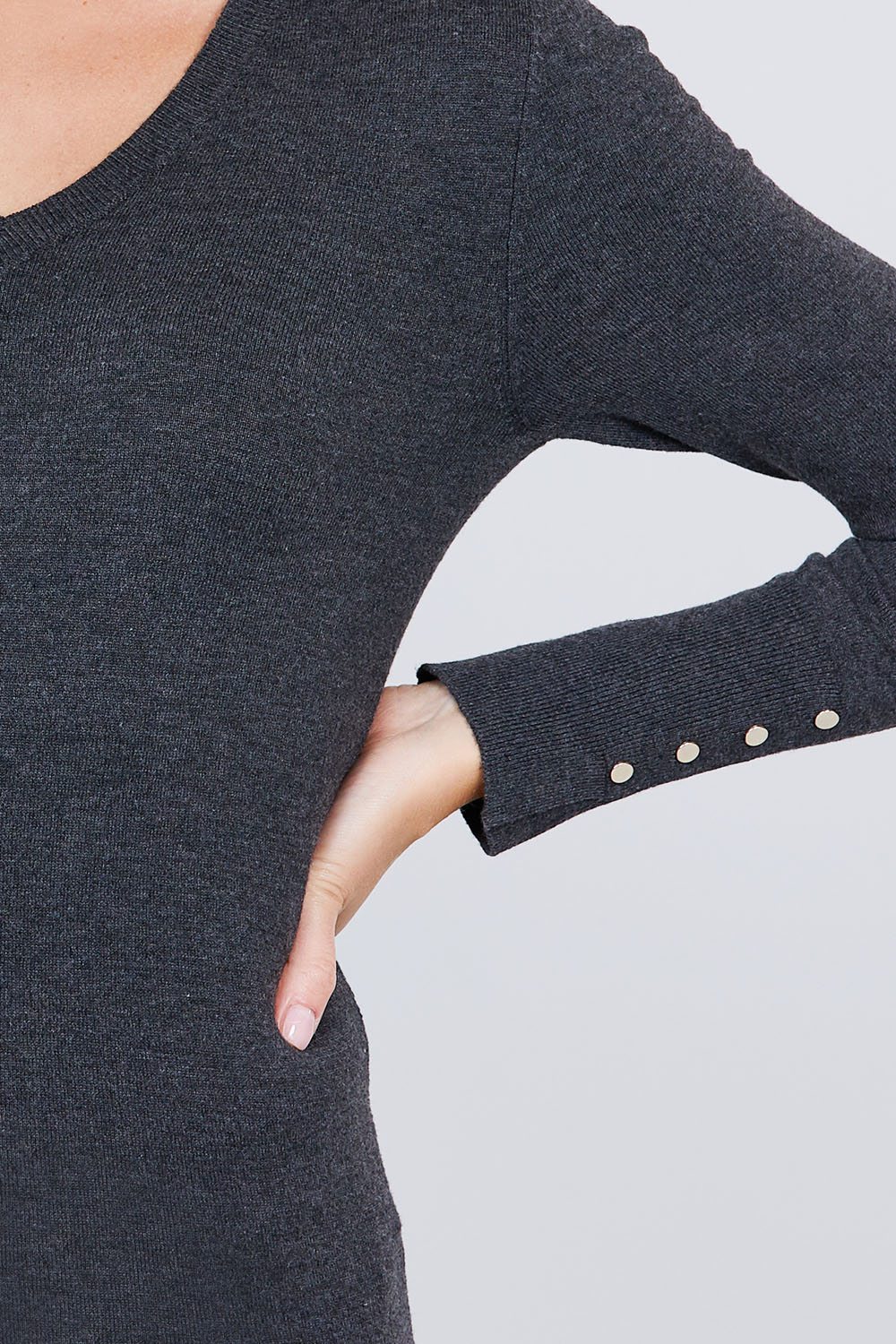 V-neck Sweater W/rivet Button - Absolute Fashion 2020