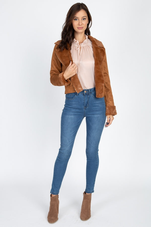Suede Faux Fur Moto Jacket - Absolute Fashion 2020