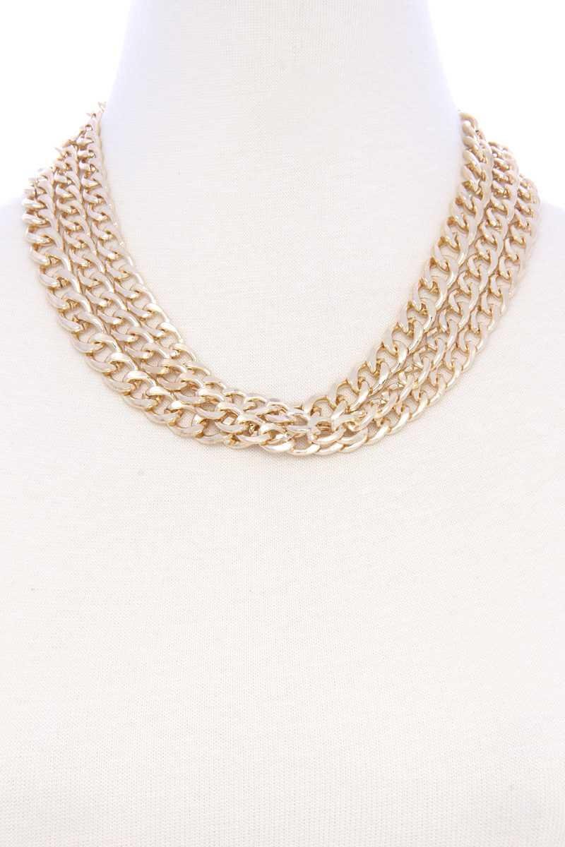 Chunky 3 Layer Cuban Chain Link Metal Necklace - Absolute Fashion 2020