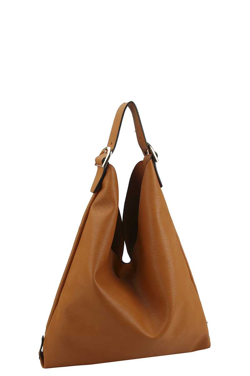 Smooth Textured Buckle Hobo Bag - Absolute Fashion 2020