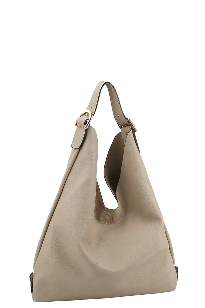 Smooth Textured Buckle Hobo Bag - Absolute Fashion 2020