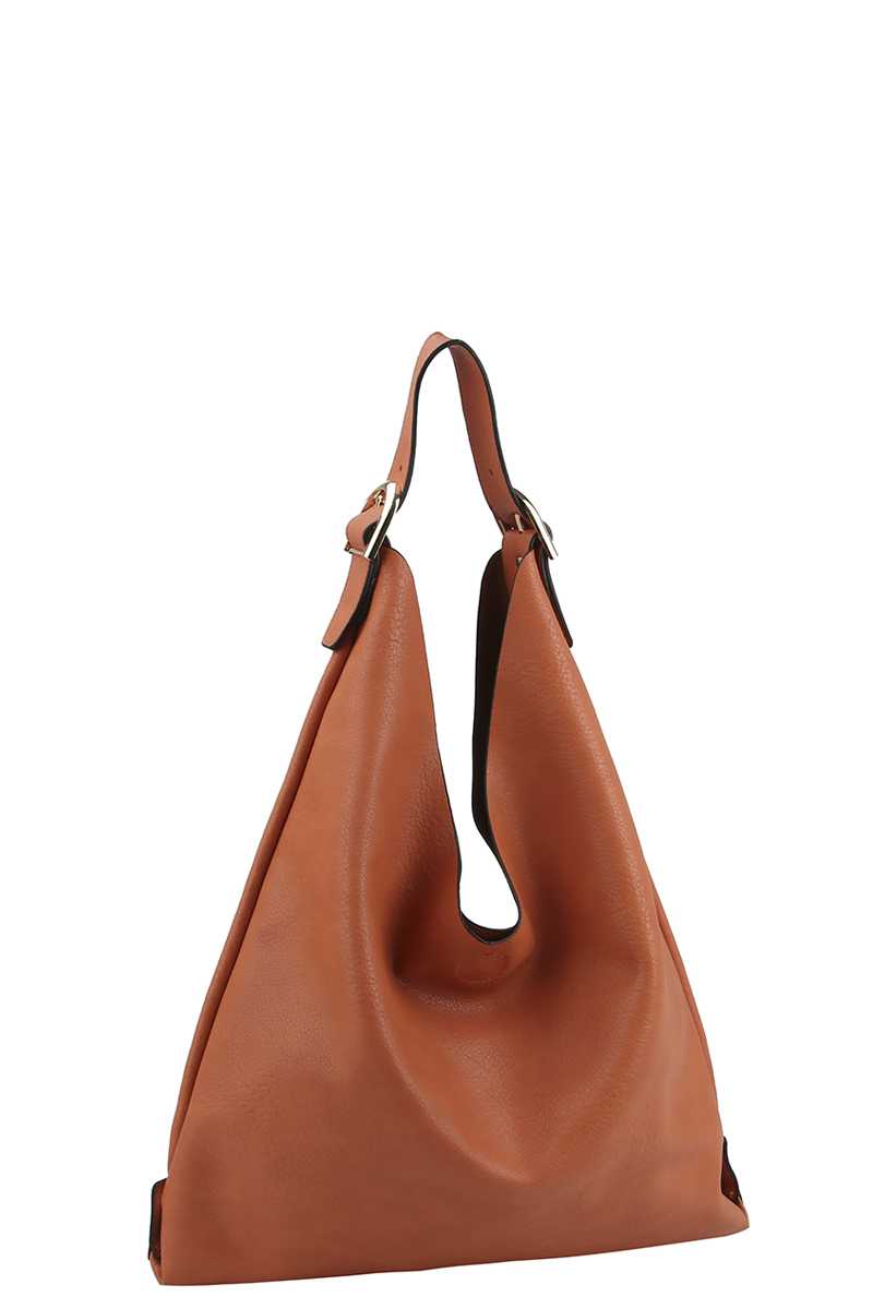 Smooth Textured Buckle Hobo Bag - Absolute Fashion 2020