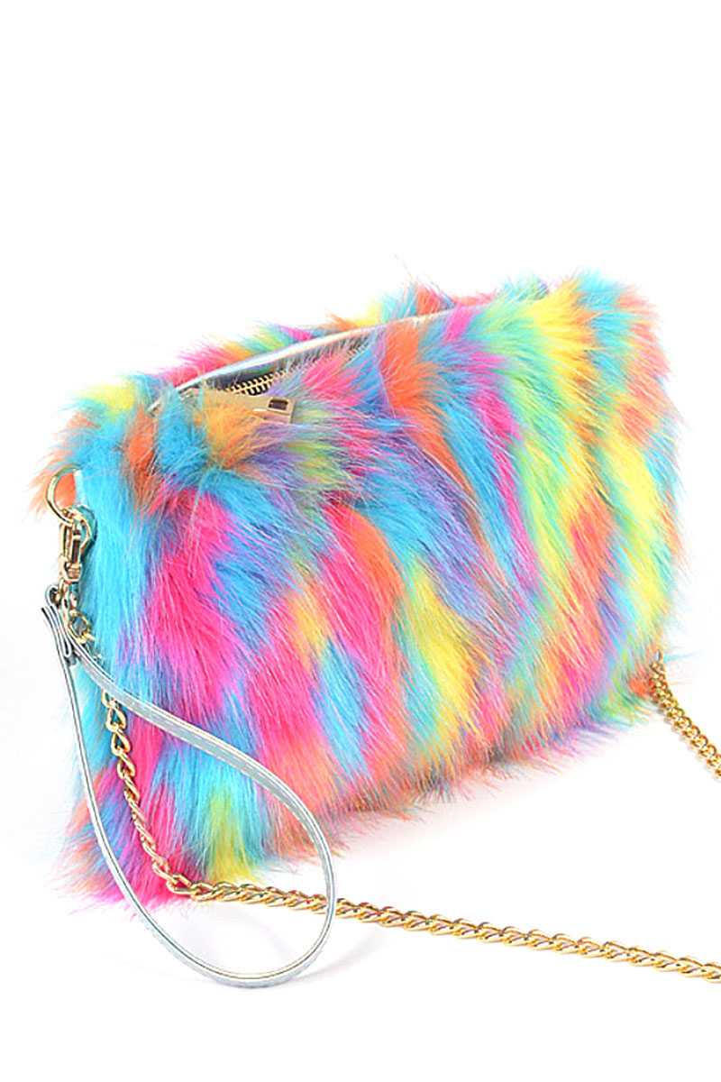 Bright Multi Faux Fur Pouch Bag - Absolute Fashion 2020