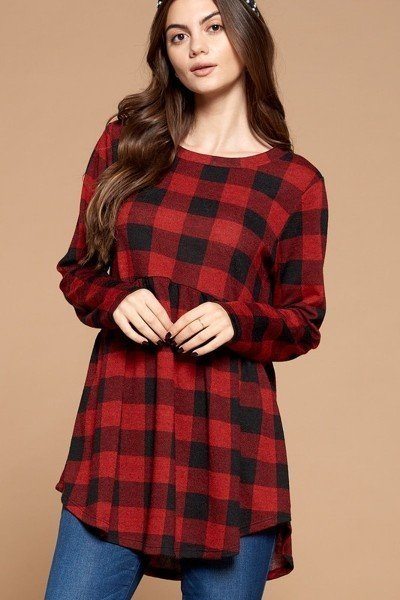 Soft Knit Buffalo Plaid Tunic Top - Absolute Fashion 2020