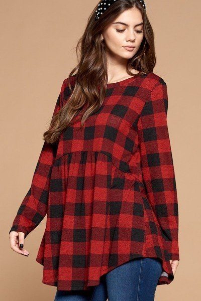 Soft Knit Buffalo Plaid Tunic Top - Absolute Fashion 2020