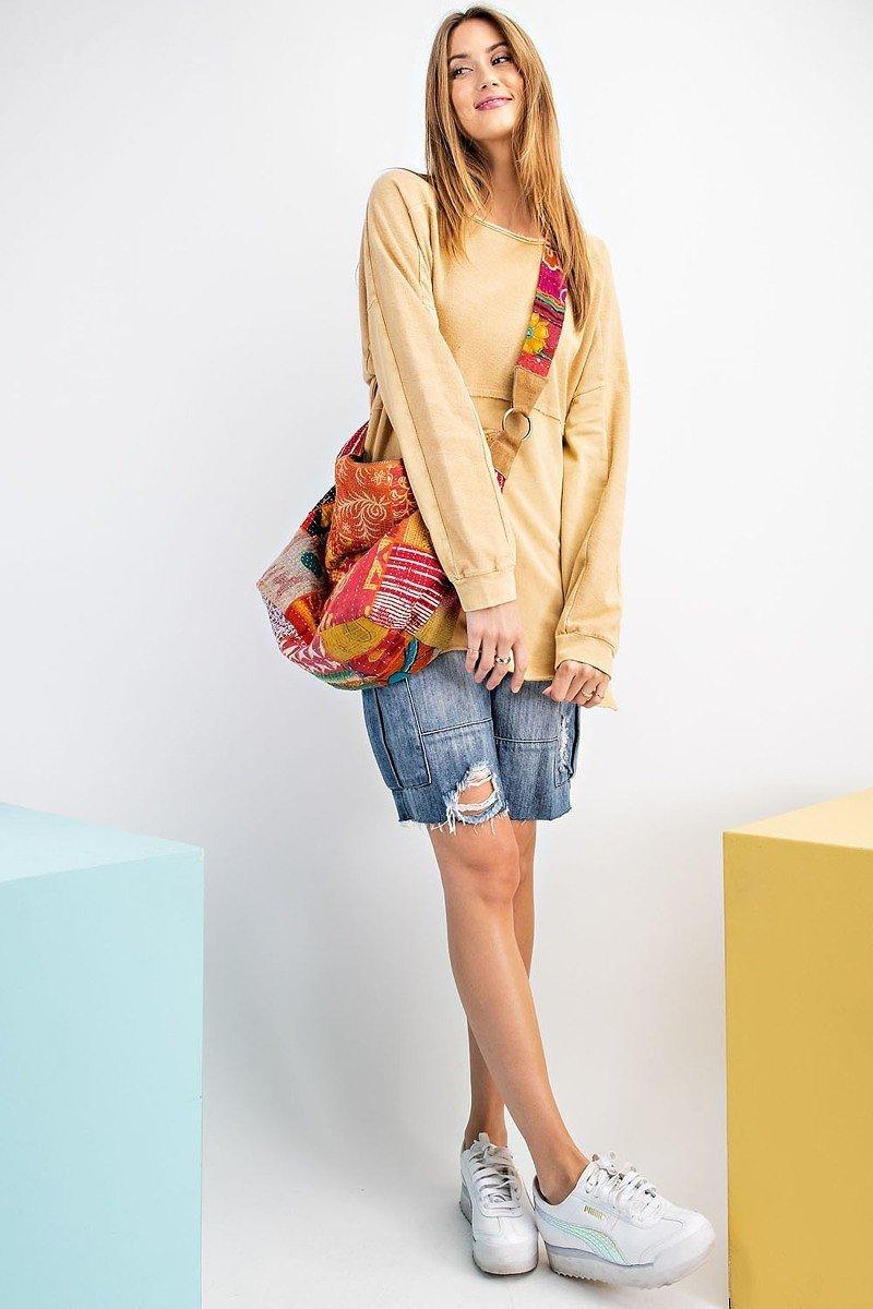 Terry Knit Upside Down Detailing Side Slits Pullover Tunic - Absolute Fashion 2020