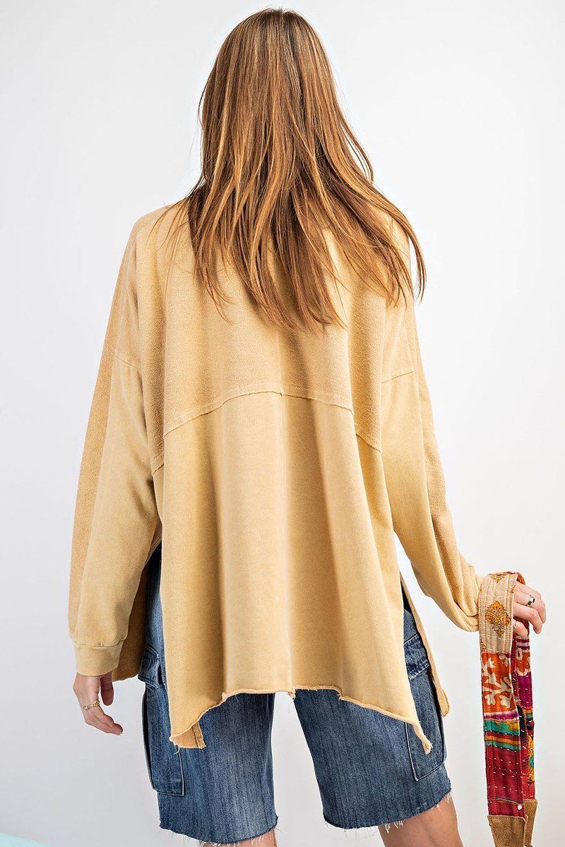 Terry Knit Upside Down Detailing Side Slits Pullover Tunic - Absolute Fashion 2020