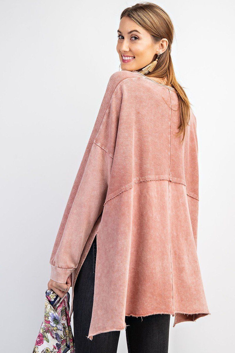 Terry Knit Upside Down Detailing Side Slits Pullover Tunic - Absolute Fashion 2020