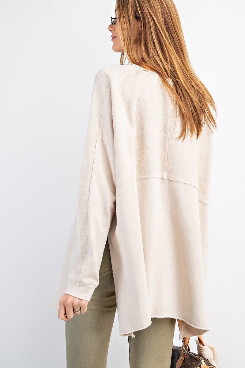 Terry Knit Upside Down Detailing Side Slits Pullover Tunic - Absolute Fashion 2020