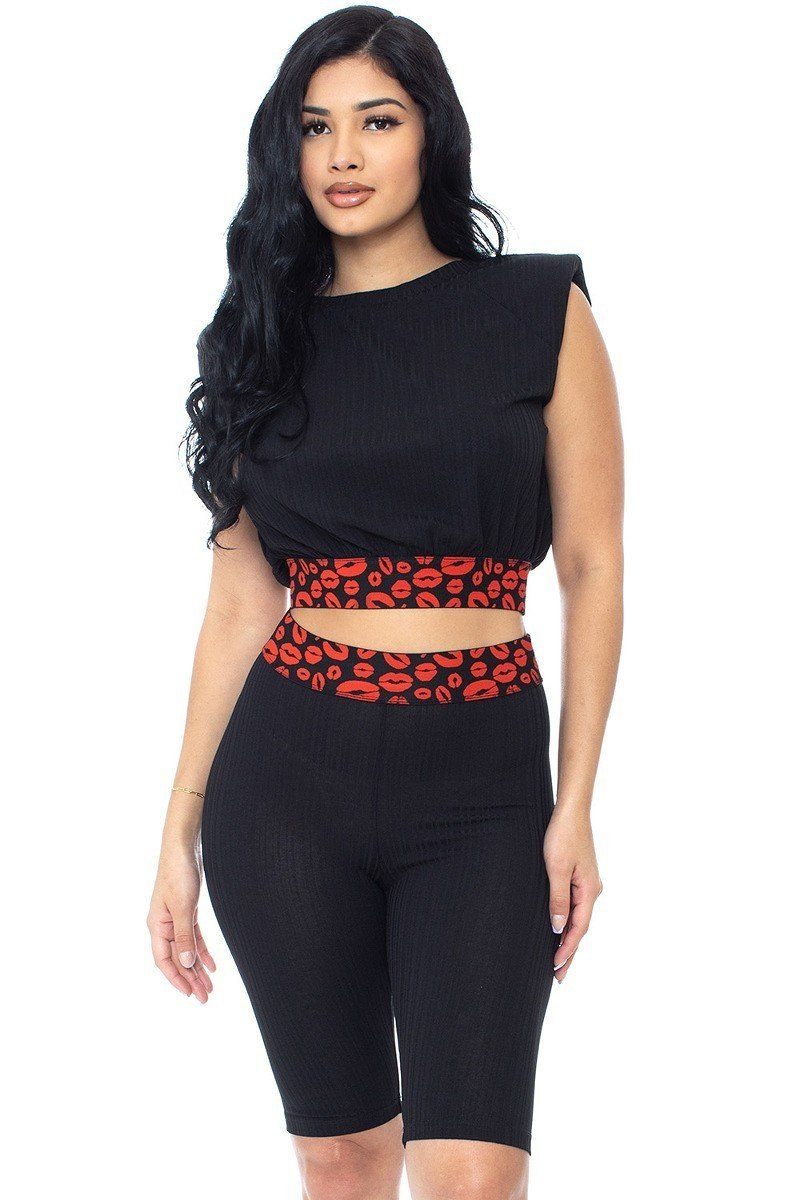 Shoulder Pad And Leopard Detailed Biker Shorts - Absolute Fashion 2020