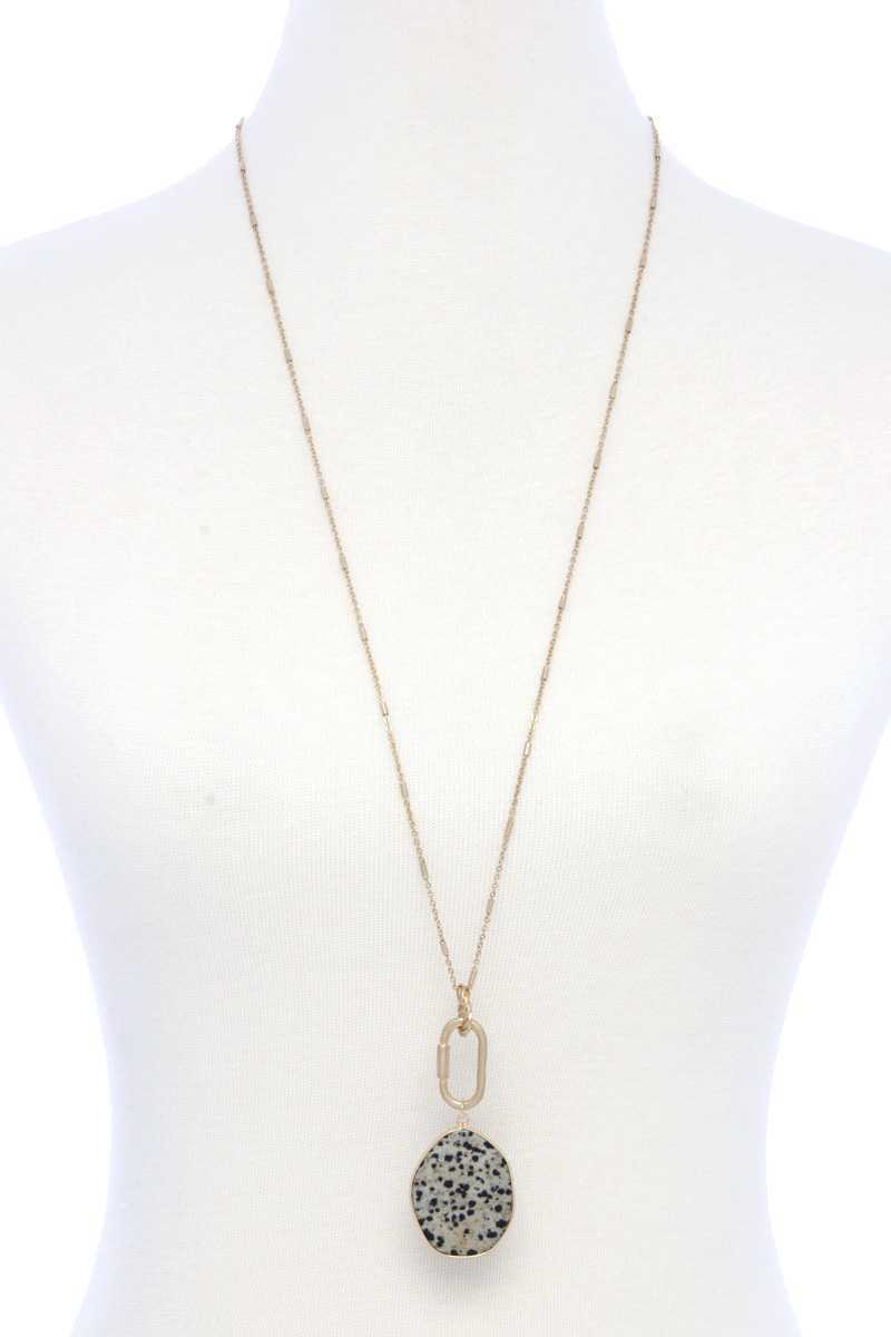 Faux Stone Metallic Edge Screw Lock Pendant Necklace - Absolute Fashion 2020