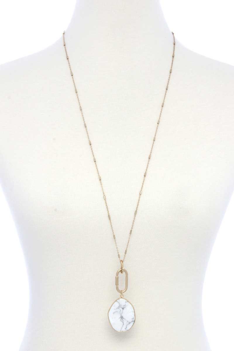 Faux Stone Metallic Edge Screw Lock Pendant Necklace - Absolute Fashion 2020