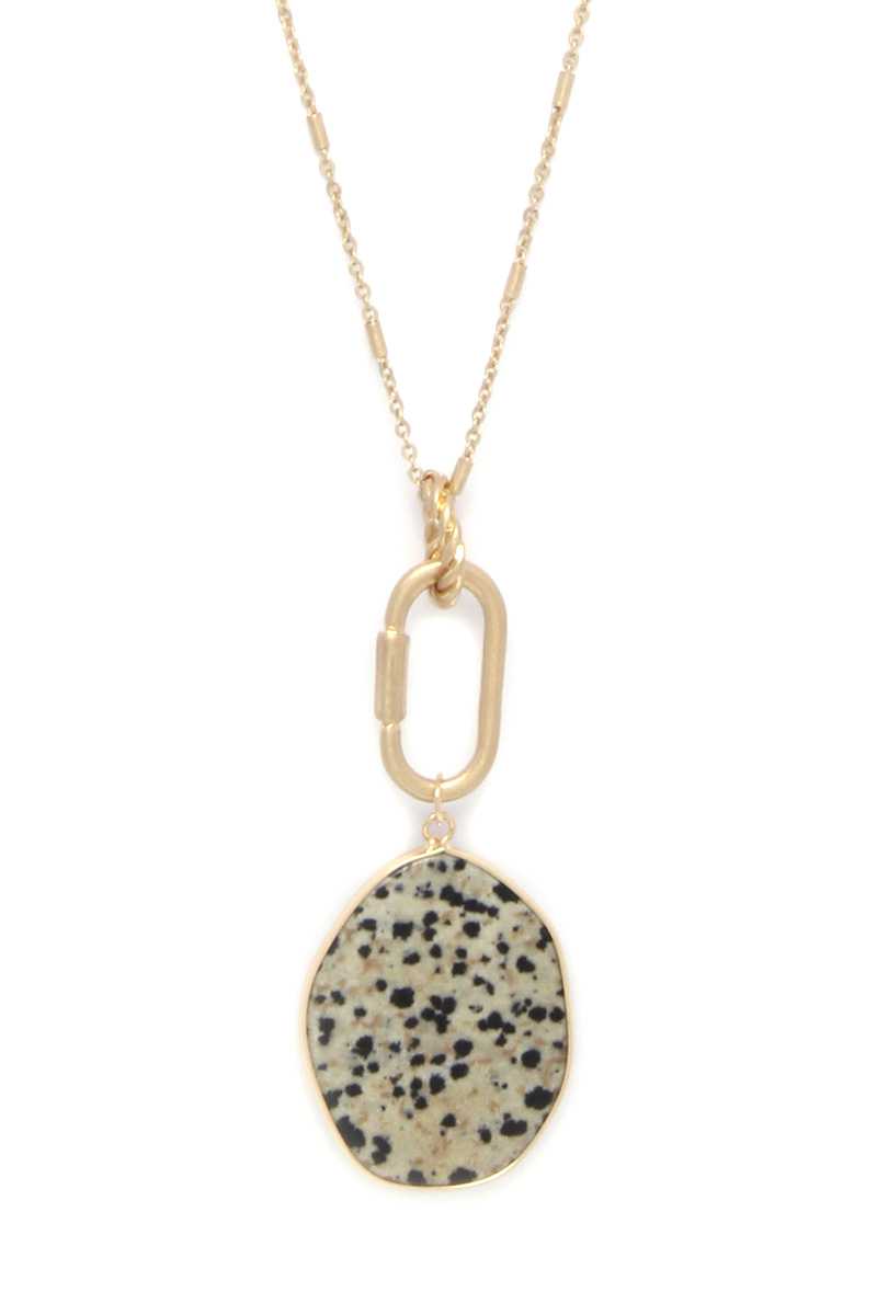 Faux Stone Metallic Edge Screw Lock Pendant Necklace - Absolute Fashion 2020