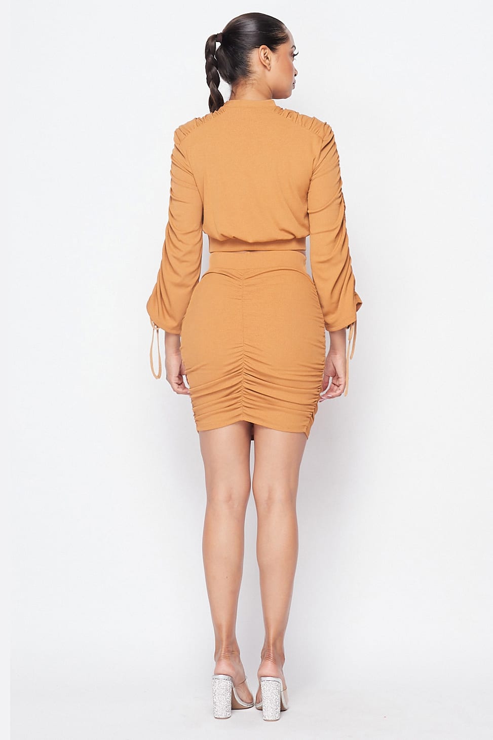 Ruched Long Sleeve And Skirt Set - Absolute Fashion 2020