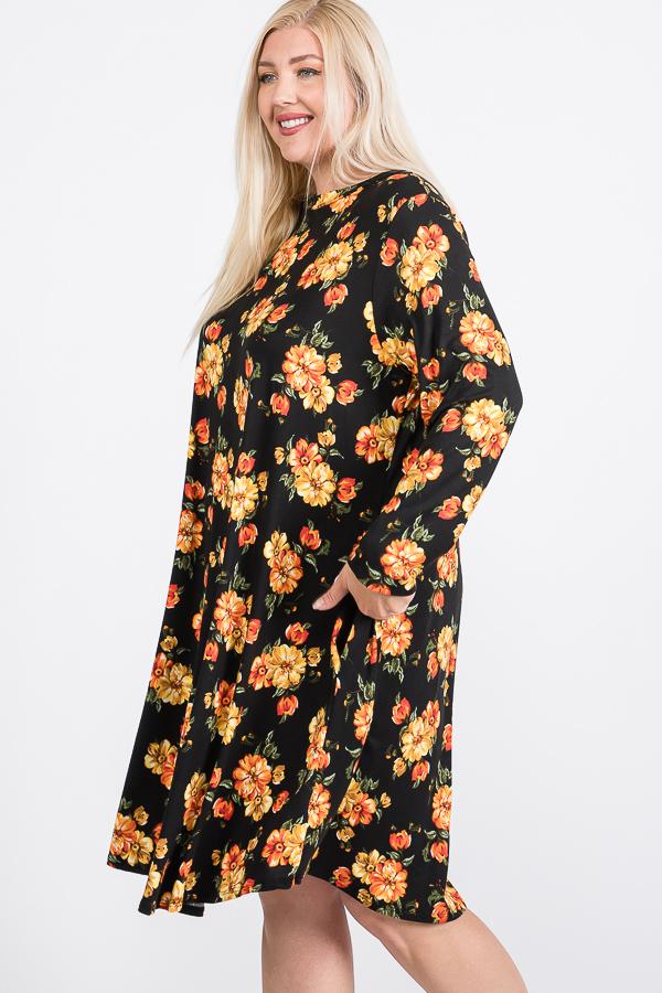 Floral Mock Neck Hidden Pocket Round Hem Midi Dress - Absolute Fashion 2020