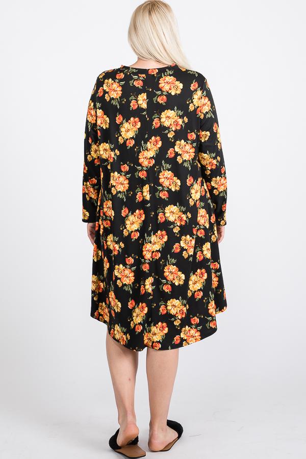 Floral Mock Neck Hidden Pocket Round Hem Midi Dress - Absolute Fashion 2020
