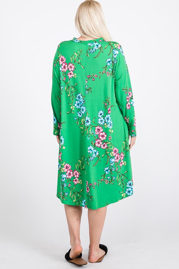 Floral Mock Neck Hidden Pocket Round Hem Midi Dress - Absolute Fashion 2020