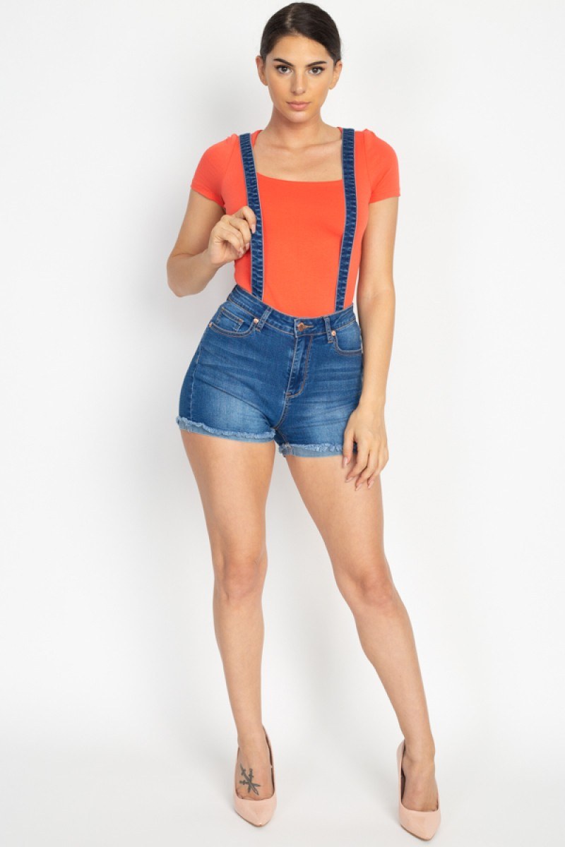 Cross Back Denim Suspender Shorts (woven) - Absolute Fashion 2020