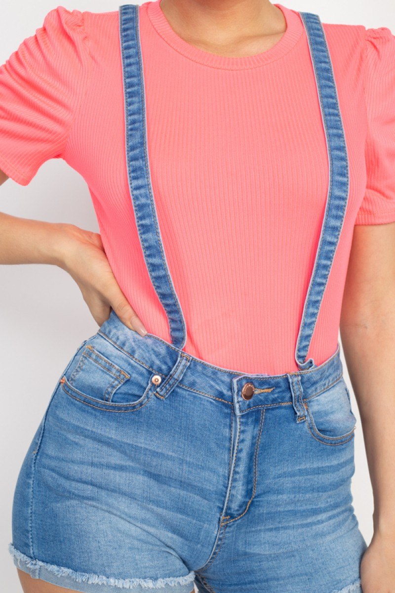 Cross Back Denim Suspender Shorts (woven) - Absolute Fashion 2020