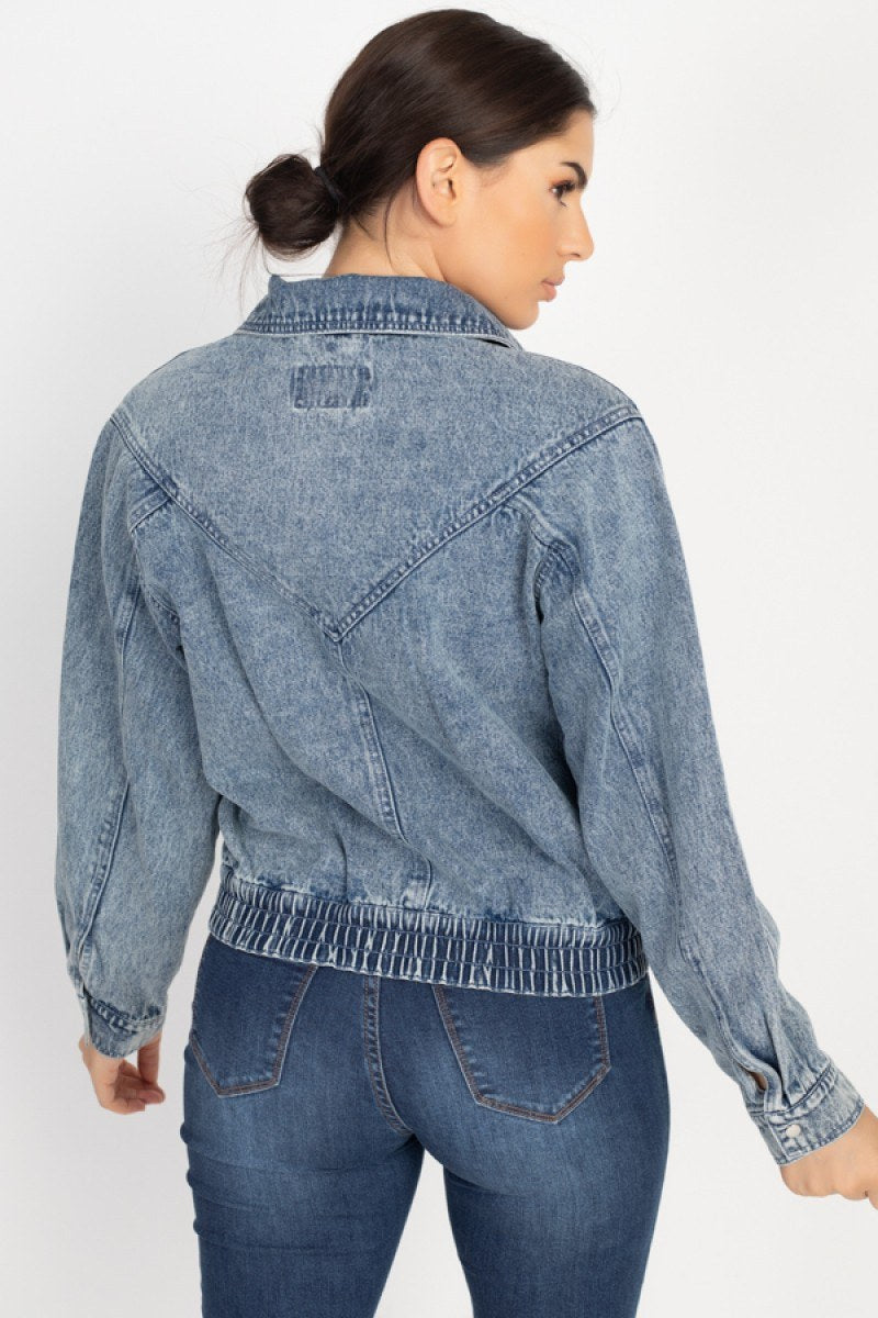 Ribbed Hem Belted Denim Jacket - Absolute Fashion 2020
