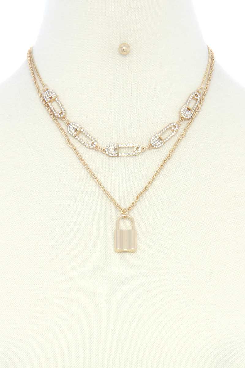Saftey Pin Charm Link Layered Necklace - Absolute Fashion 2020