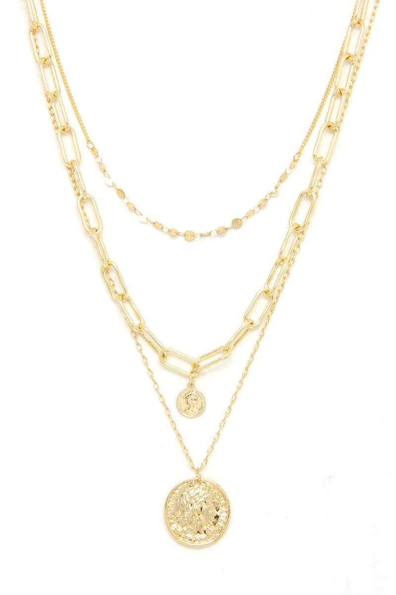 Coin Pendant Oval Link Layered Necklace - Absolute Fashion 2020