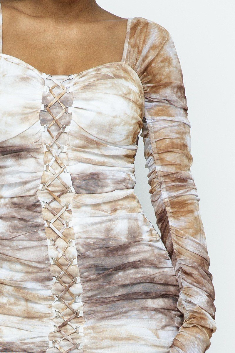 Tie Dyed Mesh Mini Dress W/ Lace Up Details - Absolute Fashion 2020