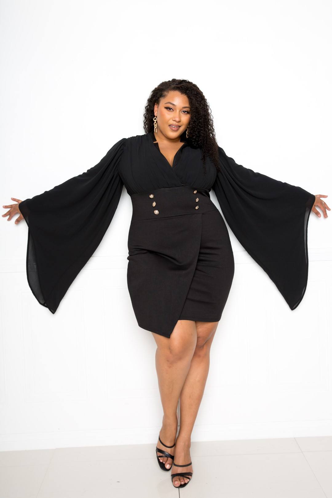 Cape Dress With Button Accent - Absolute Fashion 2020