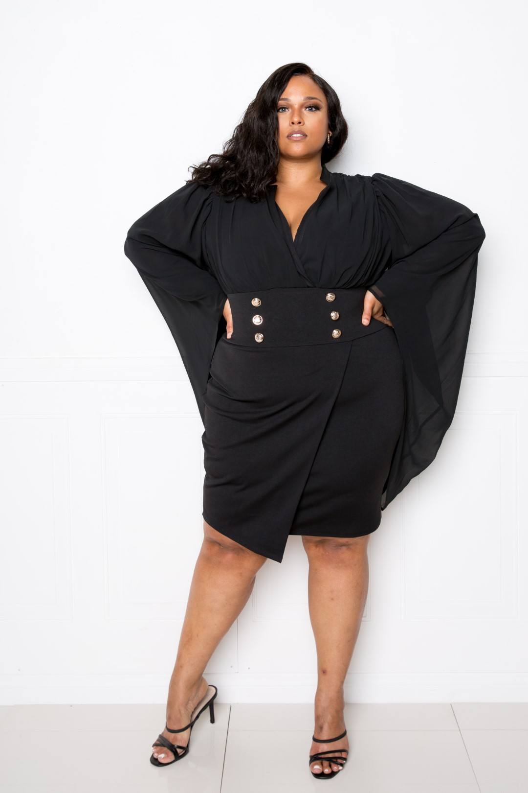Cape Dress With Button Accent - Absolute Fashion 2020