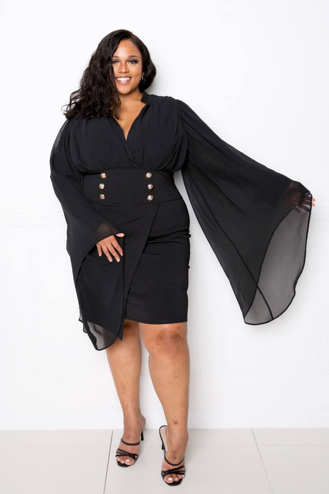 Cape Dress With Button Accent - Absolute Fashion 2020
