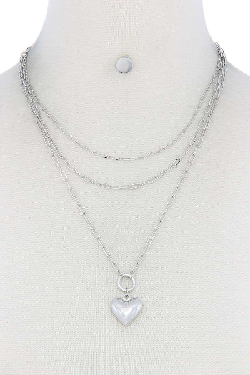 Puffy Heart Charm Layered Necklace - Absolute Fashion 2020