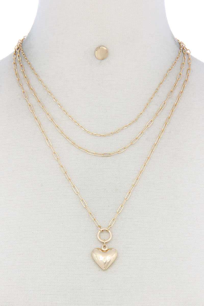 Puffy Heart Charm Layered Necklace - Absolute Fashion 2020