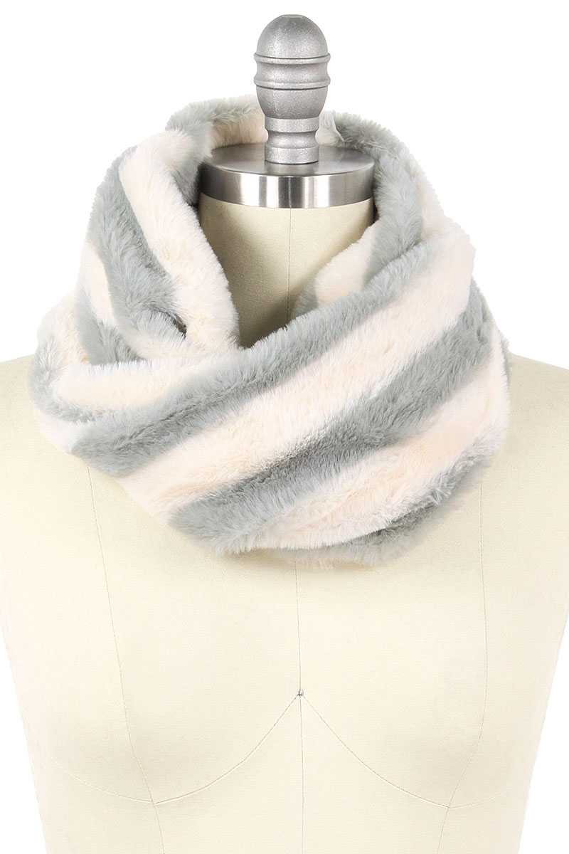 Stripe Fur Tube Infinity Scarf - Absolute Fashion 2020