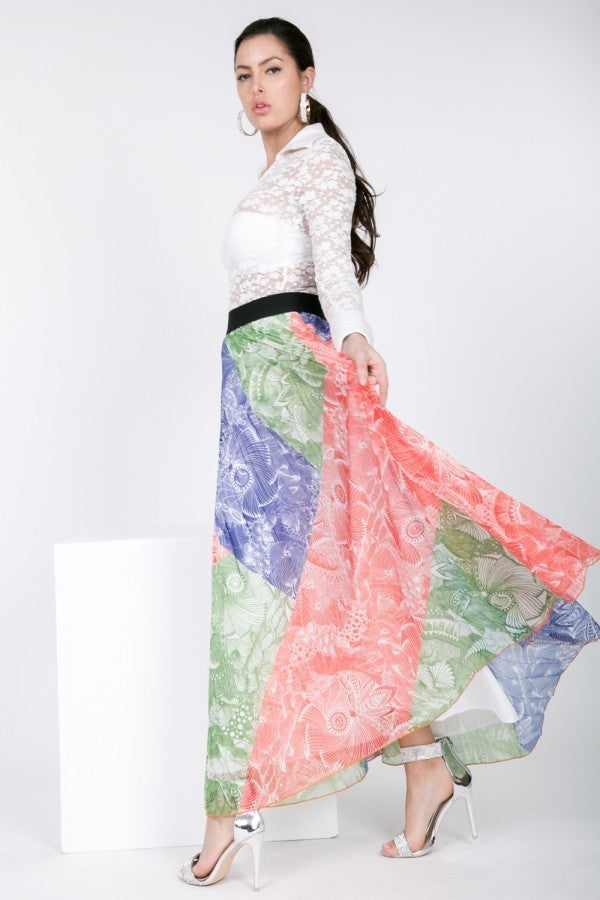 Color Block Pleated Maxi Skirt - Absolute Fashion 2020