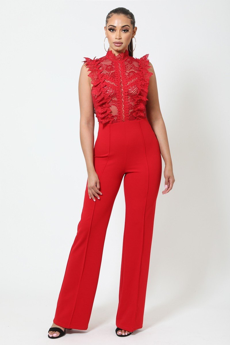 Crochet Lace Combined Bodice Jumpsuit - Absolute Fashion 2020